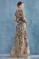 Copper Floral Sequin long sleeve gown