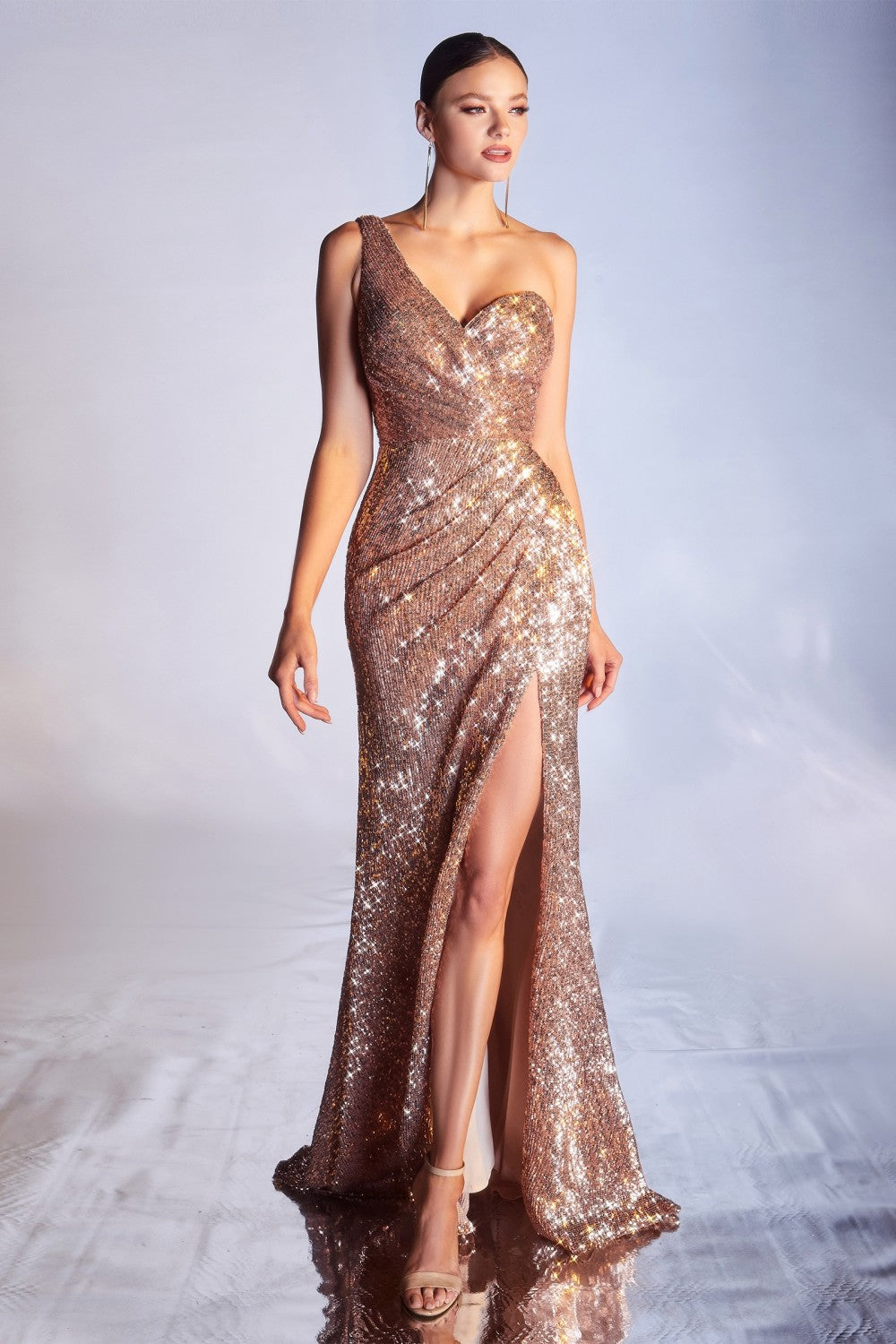 One Shoulder Sequin Evening Dress