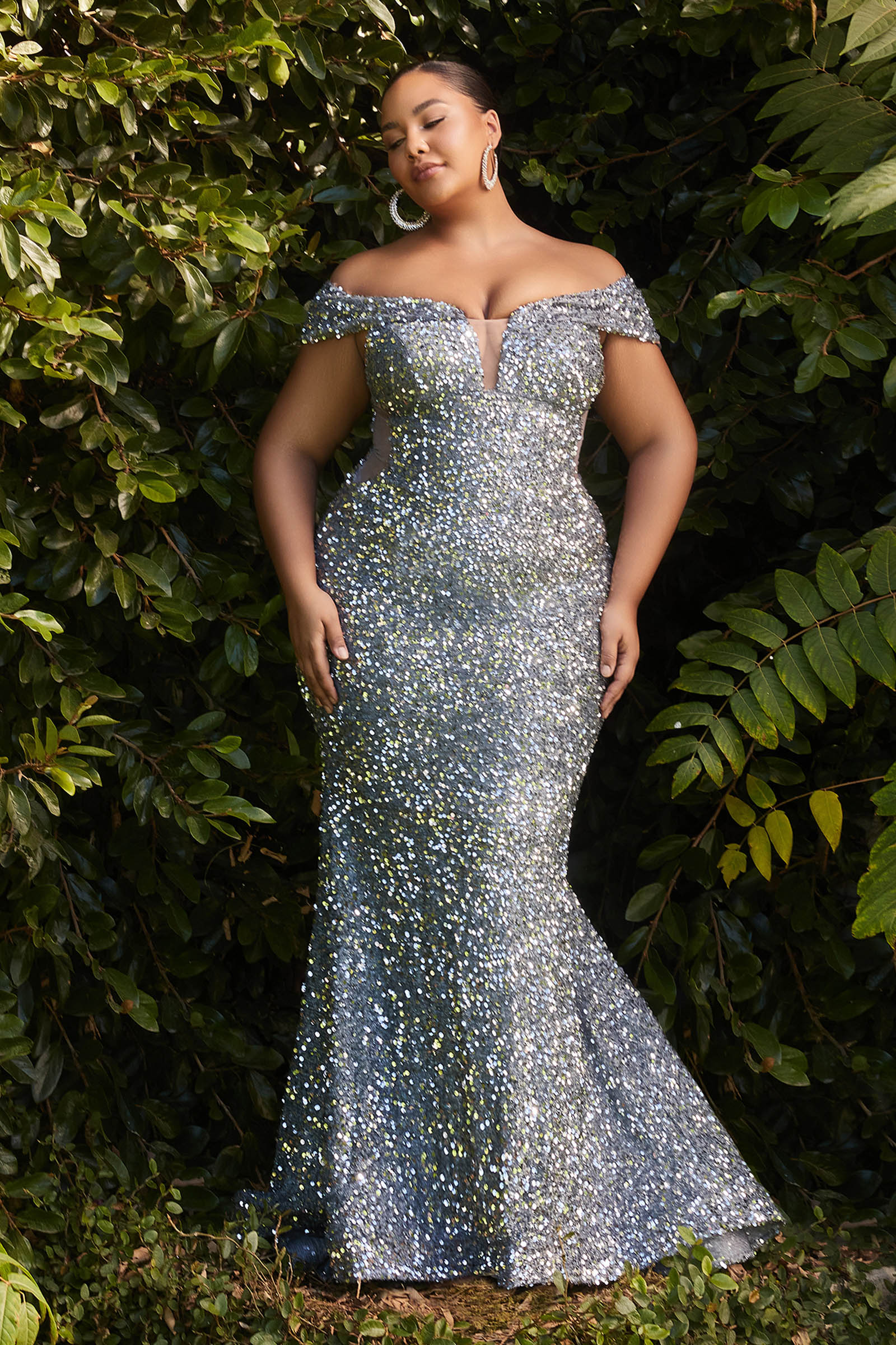 off shoulder silver sequin dress Long Off Shoulder Sequin Dress by Cinderella Divine CD975