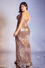 Sequin Spagetti Strap Evening Gown, Plus