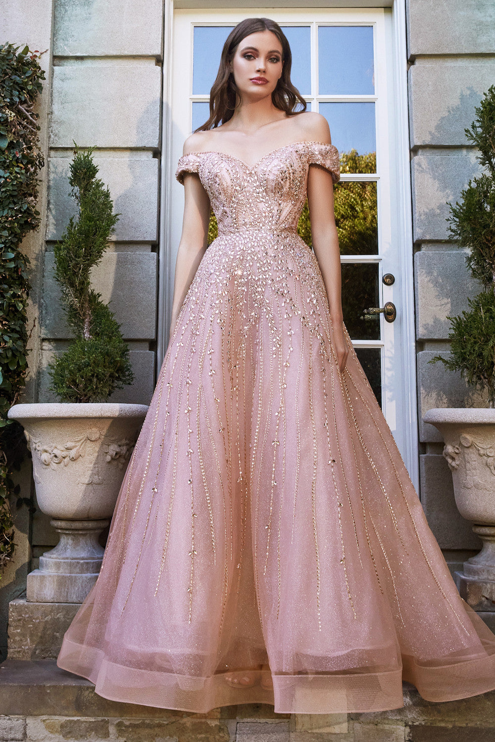 Rose Gold Off Shoulder Vina Gown – Stage Secrets