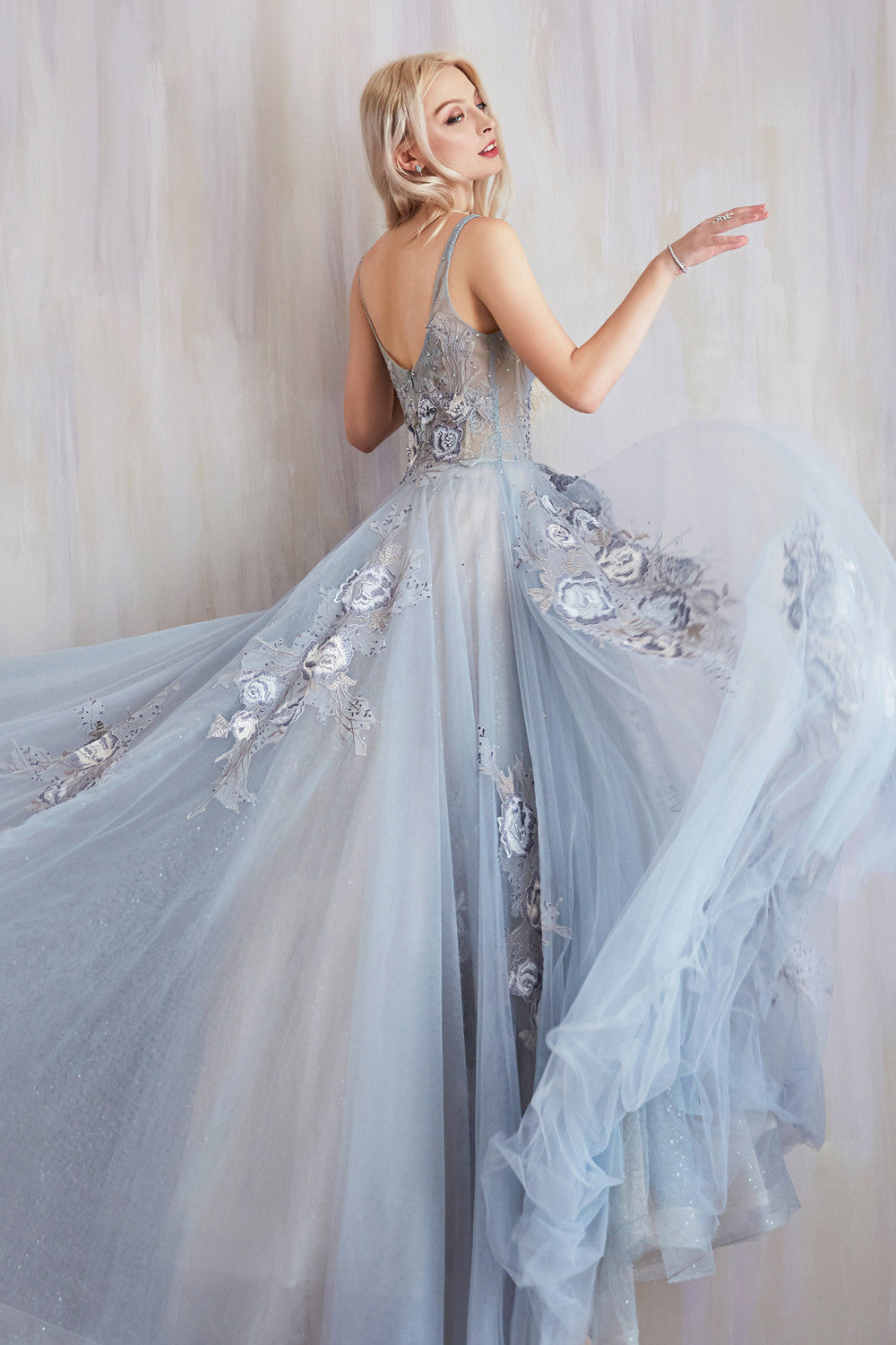 Paris Blue Lace And Embroidered Ball Gown 8 / Blue Paris Blue Lace And Embroidered Ball Gown 8 / Blue