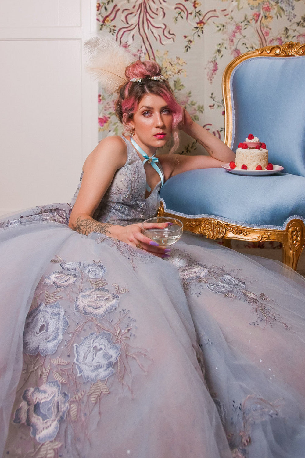 Paris Blue Lace And Embroidered Ball Gown 8 / Blue Paris Blue Lace And Embroidered Ball Gown 8 / Blue