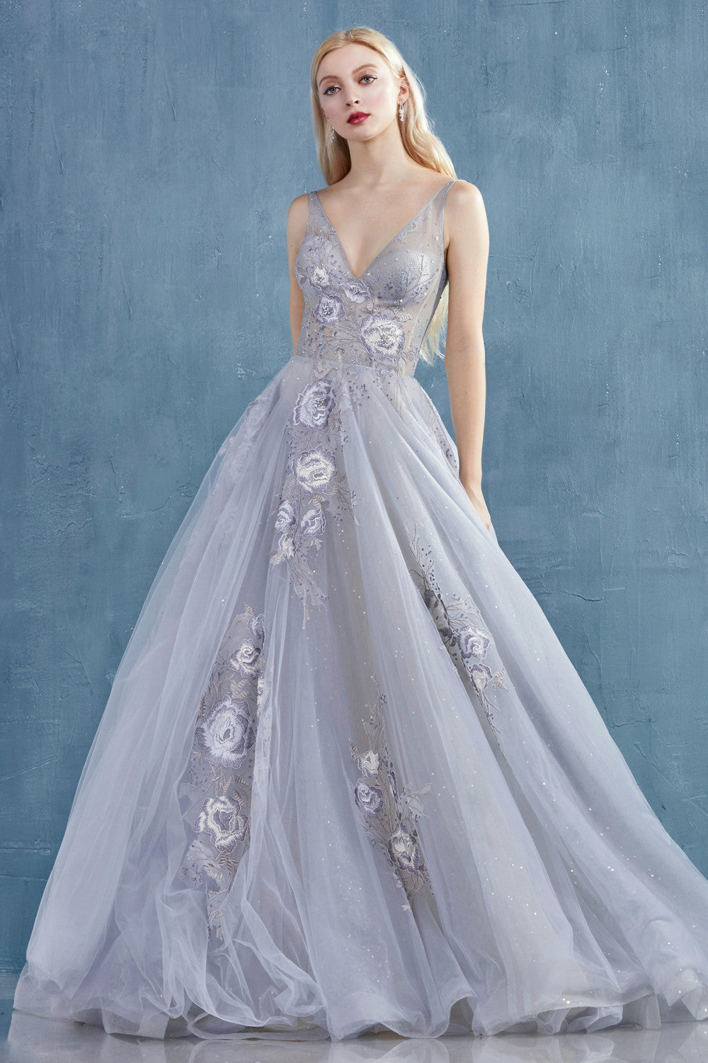 Paris Blue Lace And Embroidered Ball Gown