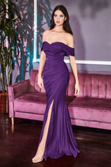 Fitted off the shoulder jersey gown