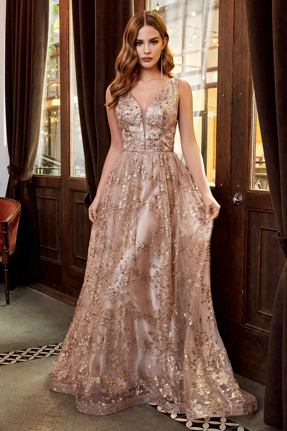 Floral and Vine Embellished Gold Leaf Gown