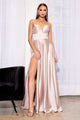Classic A-Line Satin Gown With Leg Slit