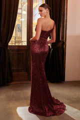 deep v neck one shoulder sequins decorated evening dress One Shoulder Prom Dresses