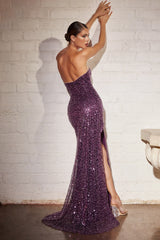 purple sequin gown