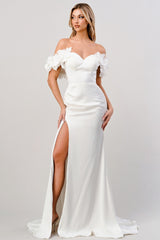 Off Shoulder White Floral Azure Gown