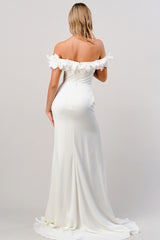 Off Shoulder White Floral Azure Gown