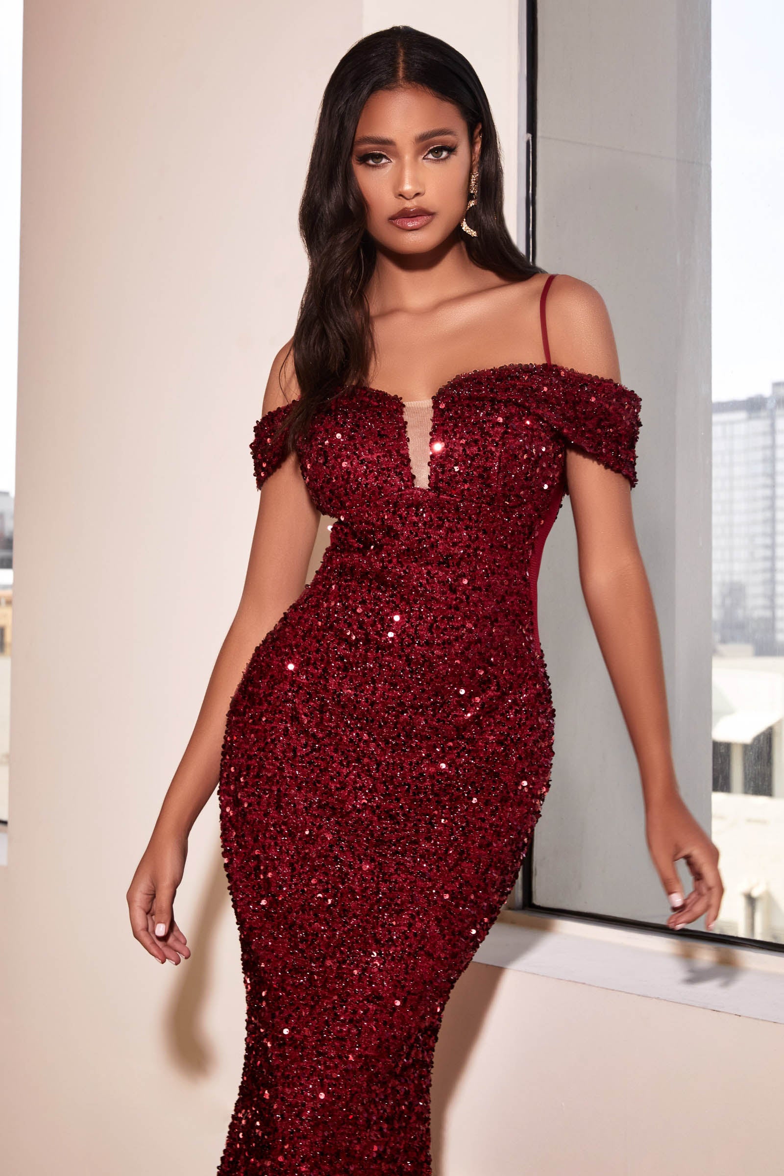 Yvonne Off Shoulder Sequin Gown | Champagne | Baltic Born