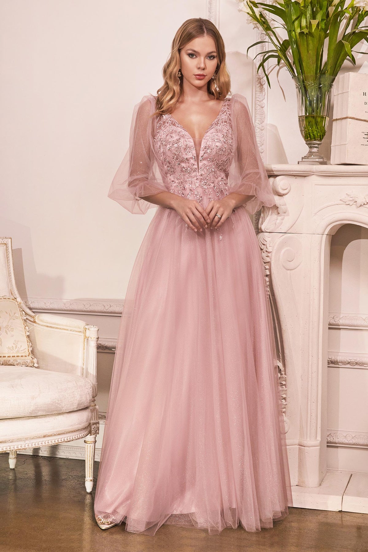 Layered Glitter Tulle A Line Gown