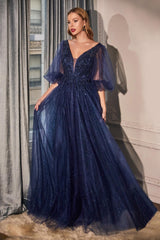 Layered Glitter Tulle A Line Gown