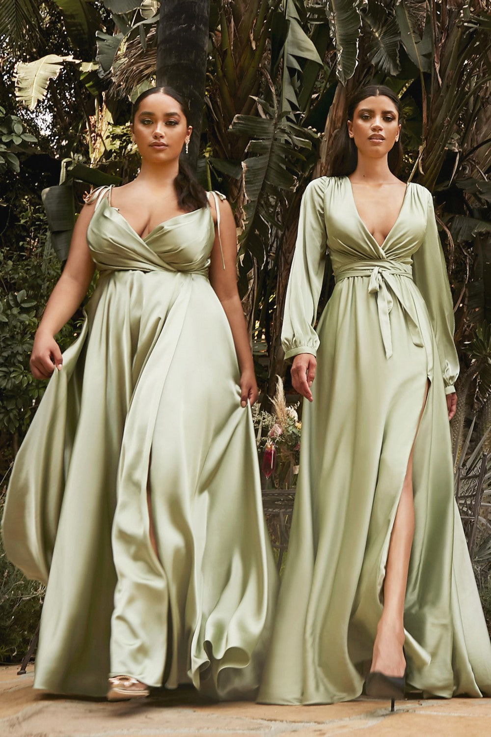 sage satin dress long sleeve Fortunate One