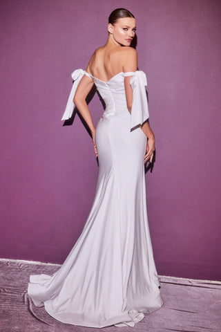 Off Shoulder White Satin Stretch With Bow