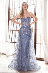 Floral Gown With Tulle Overskirt