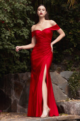 Fitted off the shoulder jersey gown