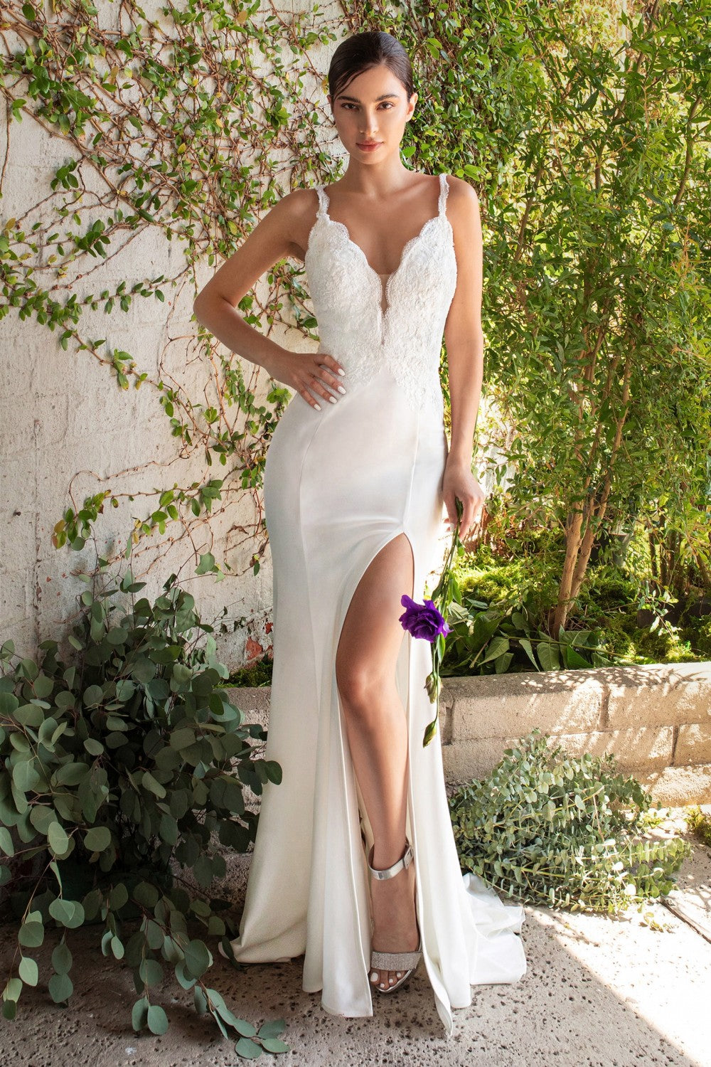 Classic White Fitted Lace Bodice Gown