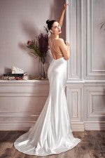 fitted white satin dress Amoris T815W Fitted Sultry Stretch Satin Bustier Bodice Off White Dress