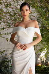 Off Shoulder White Jersey Gown