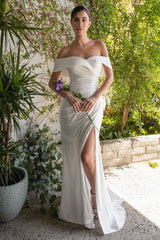Off Shoulder White Jersey Gown